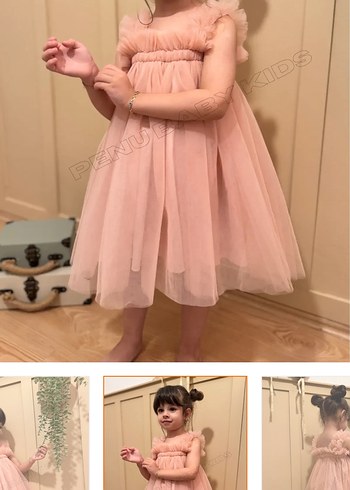 Penu baby kids pembe tül Kız Çocuk Bohem Elbise