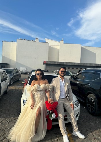 Modern Klasik Straplez Beyaz A-Line Gelinlik,nişan kıyafeti - Görsel 3