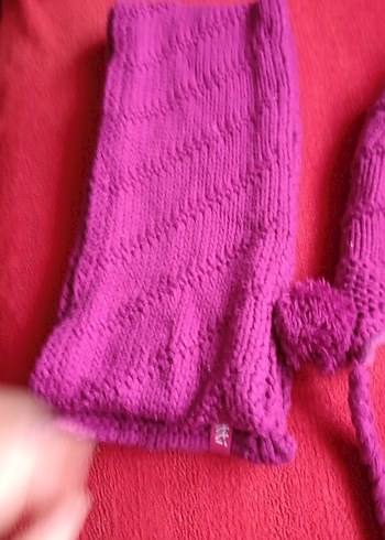 Nakışlı Pembe Örgü Çocuk Bere ve Atkı Seti - Görsel 3