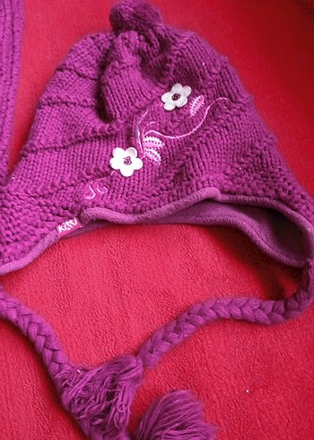 Nakışlı Pembe Örgü Çocuk Bere ve Atkı Seti - Görsel 2