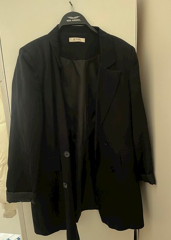 Düğmeli Siyah Uzun Tunik Ceket - Görsel 2