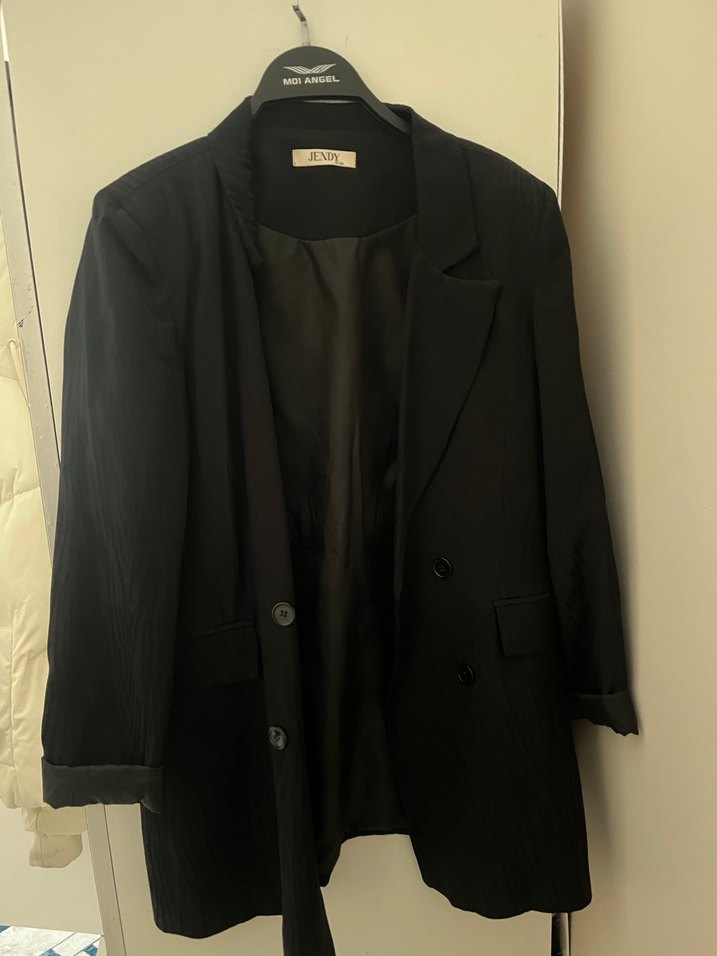 Düğmeli Siyah Uzun Tunik Ceket - Görsel 2