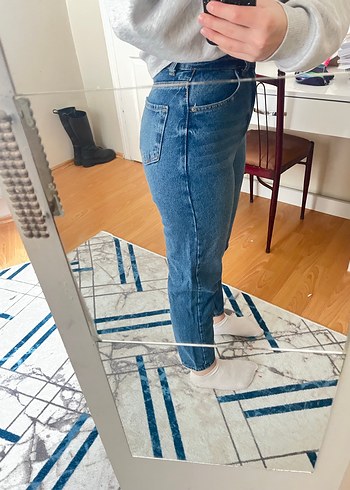 Mavi Bol Kesim Midi Kadın Kot Pantolon - Görsel 2