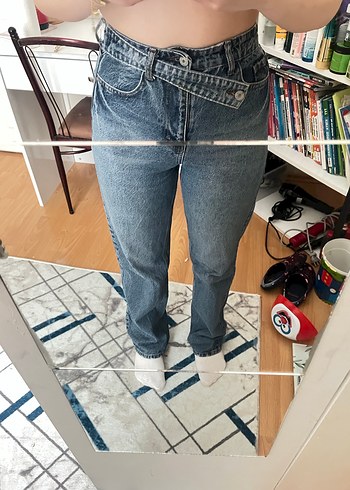 Kadın Mavi Geniş Kesim Midi Kot Pantolon - Görsel 2