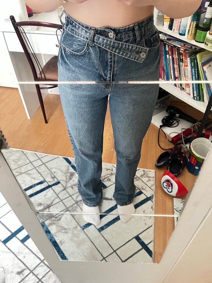 Kadın Mavi Geniş Kesim Midi Kot Pantolon - Görsel 2