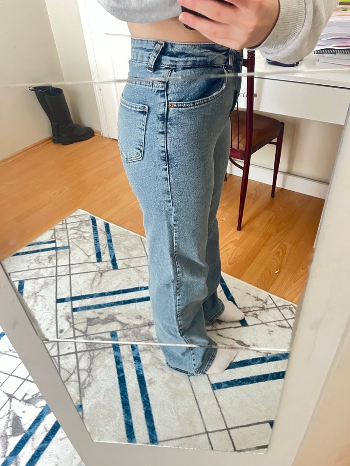 Gevşek Kesim Mavi Denim Kadın Pantolon - Görsel 2