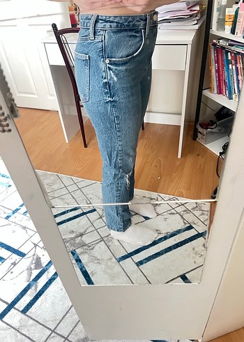 Kadın Mavi Bol Kesim Denim Pantolon - Görsel 2