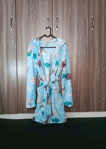 Mavi Bağcıklı Uzun Kollu Bornoz - Görsel 2