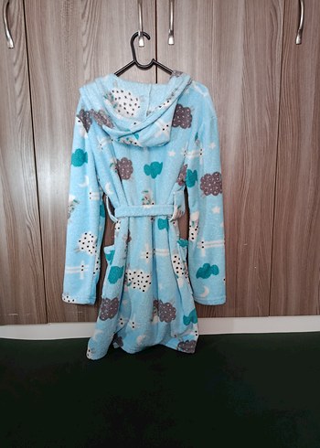 Mavi Bağcıklı Uzun Kollu Bornoz - Görsel 3