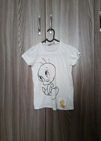 Kız Çocuk Beyaz Baskılı Kısa Kollu Tişört - Görsel 2