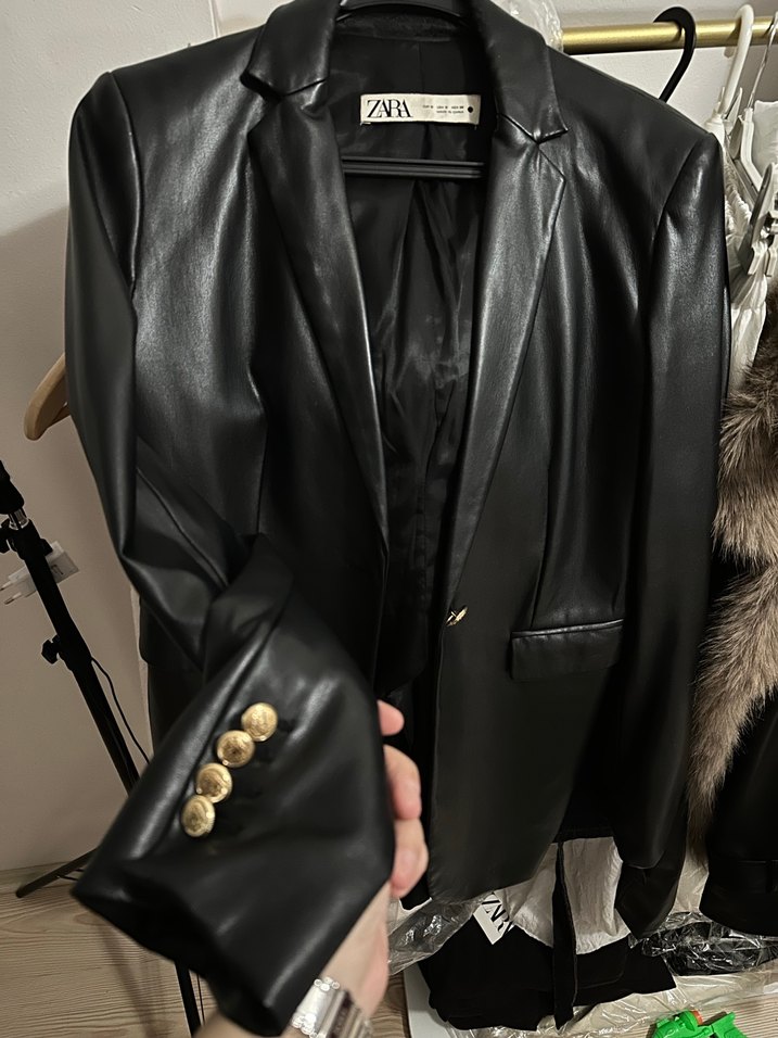 Siyah Deri Kadın Ceket - Görsel 2