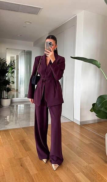 Zara PREMİUM BELİ KEMERLİ MÜRDÜM BLAZER CEKET