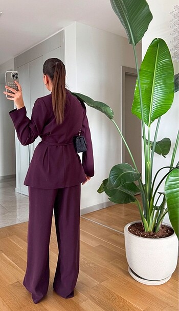 m Beden bordo Renk PREMİUM BELİ KEMERLİ MÜRDÜM BLAZER CEKET