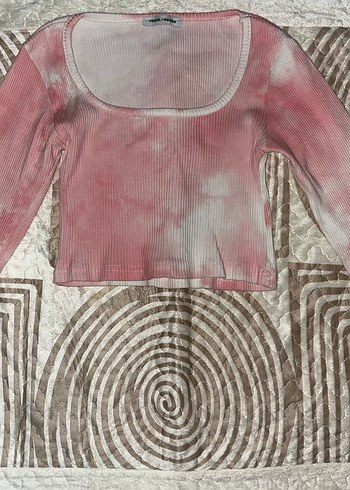 Bershka Pembe Tie-Dye Batik Crop Top Uzun Kollu Dar Kesim - Görsel 2