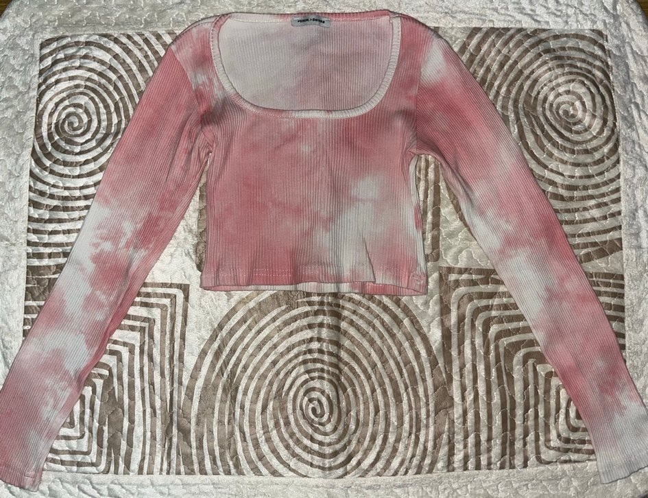 Bershka Pembe Tie-Dye Batik Crop Top Uzun Kollu Dar Kesim - Görsel 2