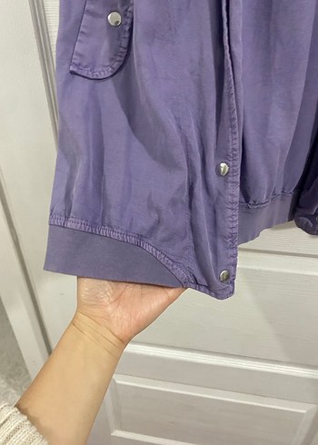 Düğmeli Mor Midi Tencel  Ceketi - Görsel 3