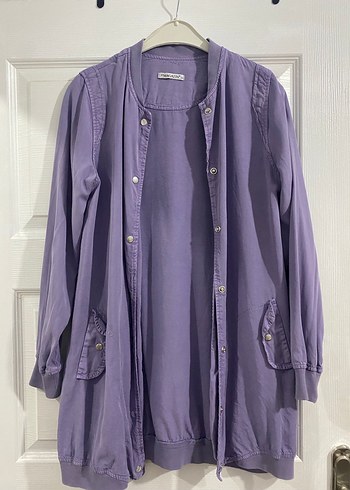 Düğmeli Mor Midi Tencel Ceketi
