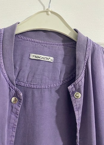 Düğmeli Mor Midi Tencel  Ceketi - Görsel 4
