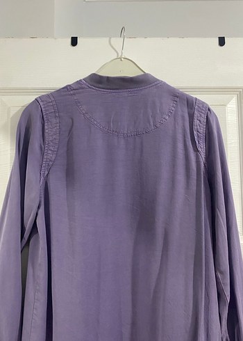 Düğmeli Mor Midi Tencel  Ceketi - Görsel 7