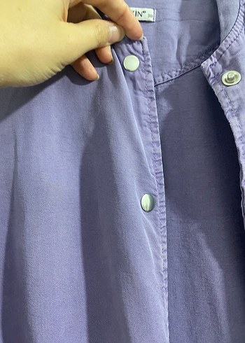 Düğmeli Mor Midi Tencel  Ceketi - Görsel 5