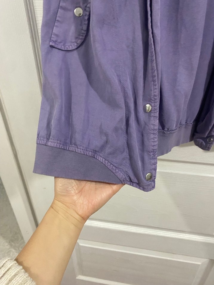 Düğmeli Mor Midi Tencel  Ceketi - Görsel 3