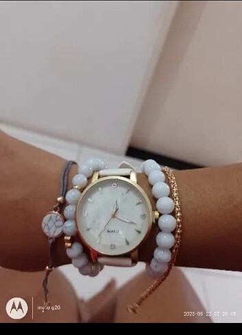 Accessorize Lüks deri saat ve kuvars bilezik
