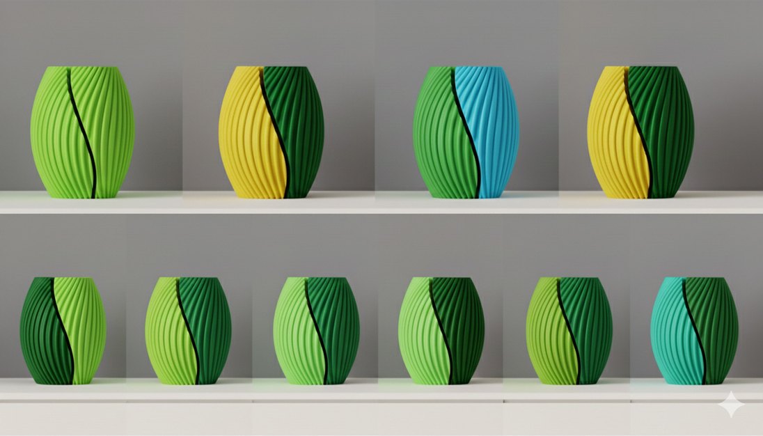 Renkli Dalgalı Desenli Vazo Seti - Görsel 2