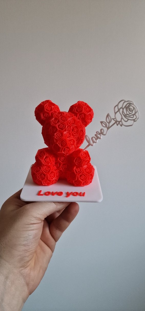 Kırmızı Gül Desenli Ayıcık Figür - Görsel 4