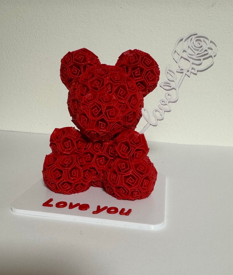 Kırmızı Gül Desenli Ayıcık Figür - Görsel 2