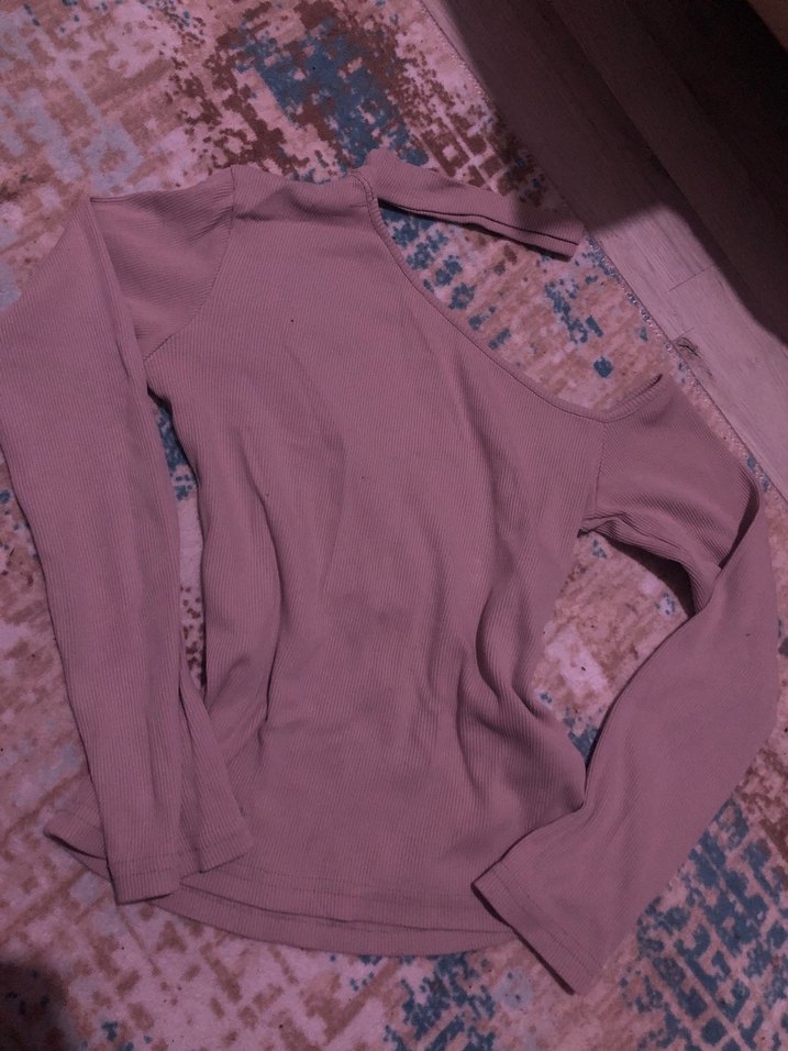 toz Pembe Uzun Kollu Dar Kesim Bluz - Görsel 2