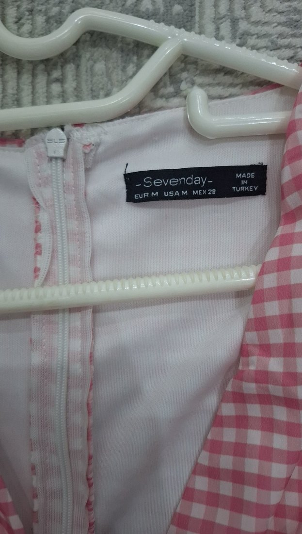 Pembe Kareli Kısa Kollu Mini Elbise - Görsel 2