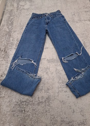 Yırtık Detaylı Mavi Kadın Denim Pantolon - Görsel 2