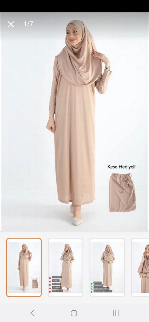 Bej Uzun Kollu Salaş Tesettür Elbise - Görsel 2