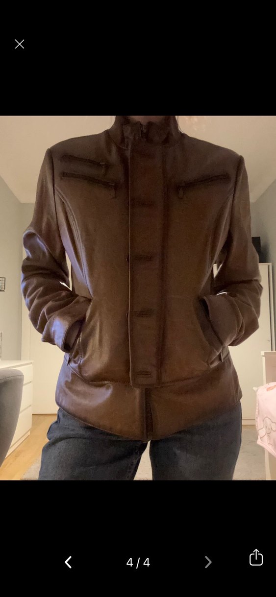 Düğmeli Kahverengi Vintage Deri Kadın Ceket - Görsel 2