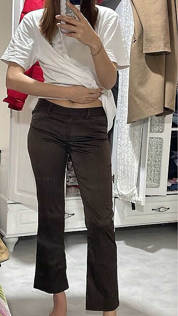34-36 beden mango saten kahverengi düşük bel pantolon