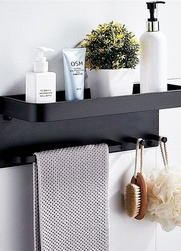 Siyah raflı havlu askısı, metal raflı havluluk otel banyo askısı