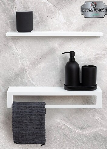 Metal Paslanmaz beyaz raflı havluluk 2li set 30cm 10cm.