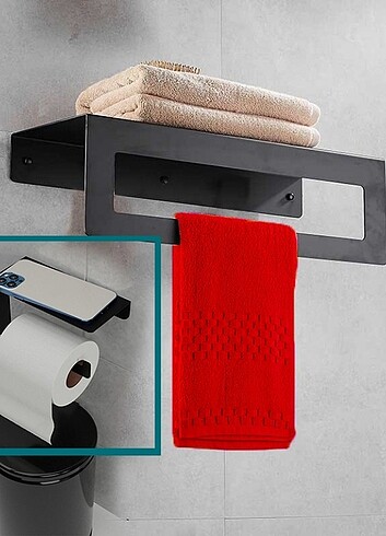 Diğer Metal siyah havluluk ve tuvalet kağıtlık seti