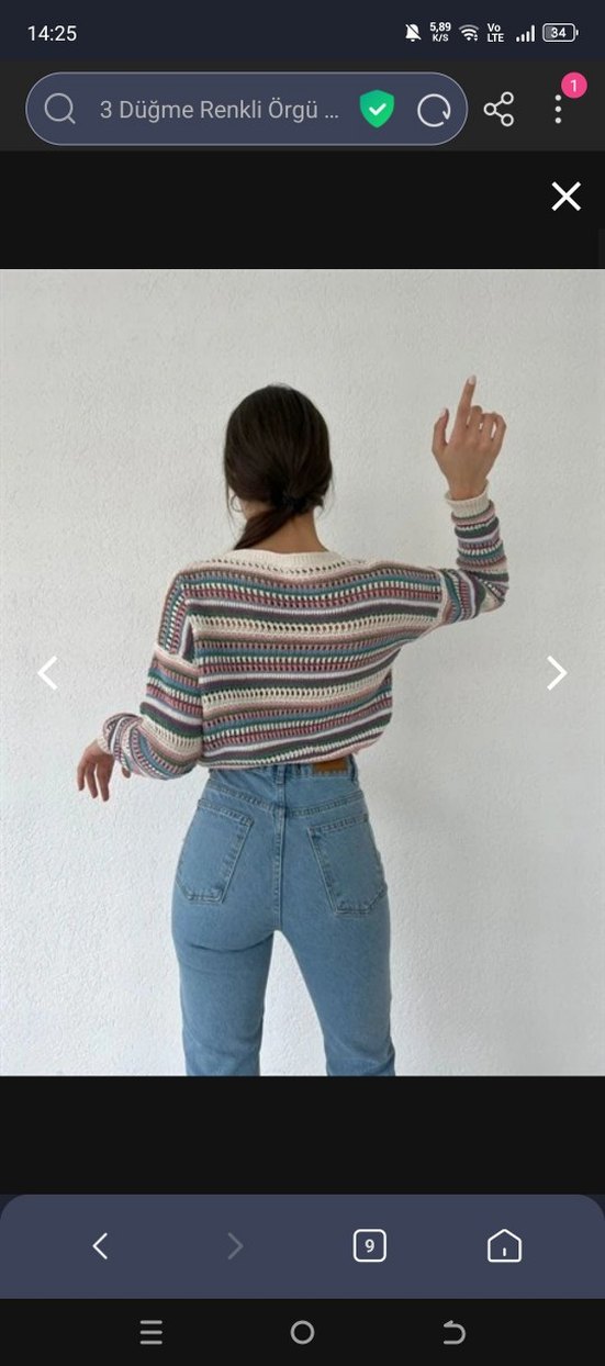 V Yaka Düğmeli Renkli Ajurlu Triko Kadın Hırka - Görsel 3