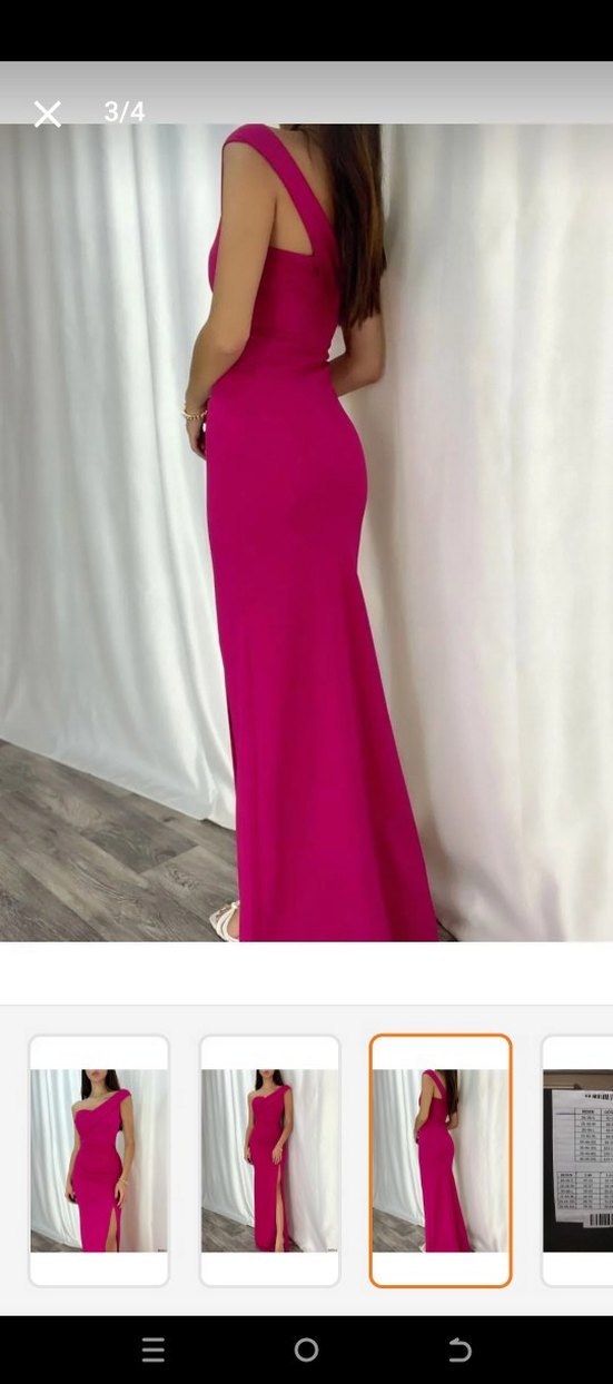 Uzun, Yırtmaçlı, Tek Kol Fuşya Abiye Elbise - Görsel 2