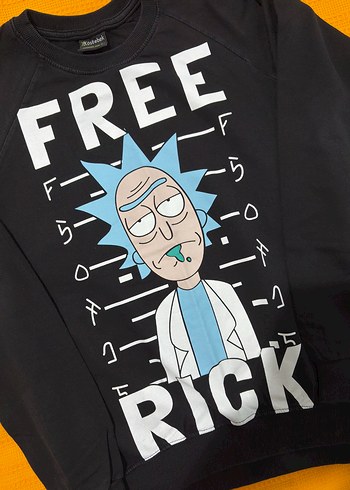 Diğer Siyah Baskılı Rick And Morty Pamuklu Sweatshirt