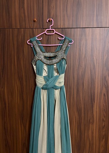 Uzun Nakışlı Vintage Kadın Abiye Elbise - Görsel 2