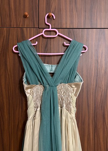 Uzun Nakışlı Vintage Kadın Abiye Elbise - Görsel 6