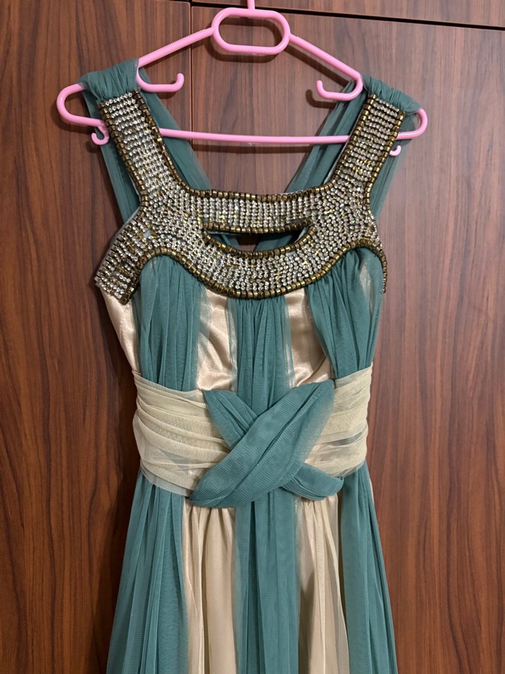 Uzun Nakışlı Vintage Kadın Abiye Elbise - Görsel 3