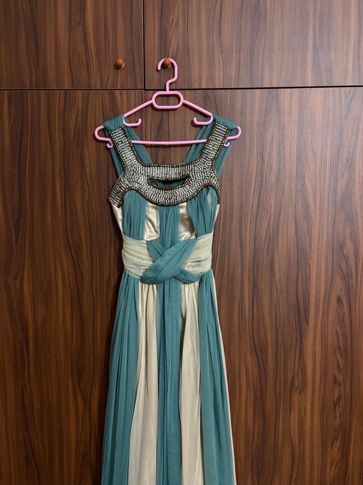 Uzun Nakışlı Vintage Kadın Abiye Elbise - Görsel 2