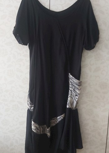 Siyah Zebra Desenli Asimetrik Kadın Elbise