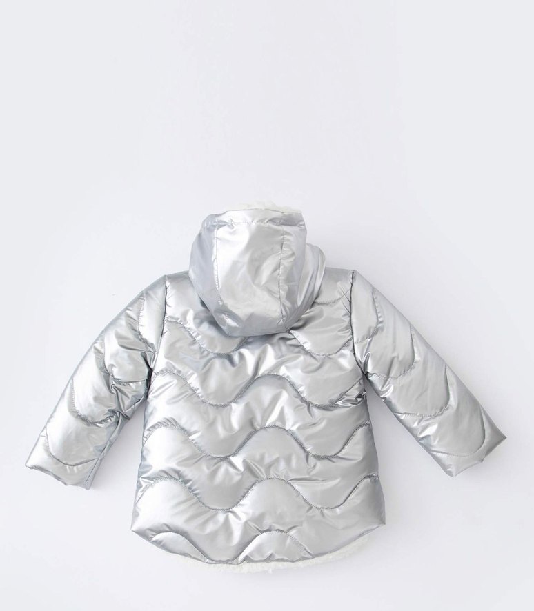 Kız Çocuk Gri Kürklü Street Wear Mont - Görsel 2