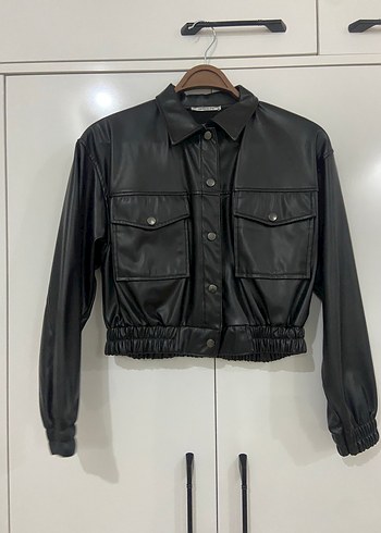 Kadın Siyah Mini Deri Ceket - Görsel 2