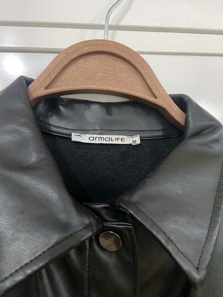 Kadın Siyah Mini Deri Ceket - Görsel 4