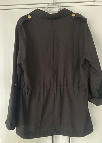 Düğmeli Siyah Keten Kadın Blazer - Görsel 2